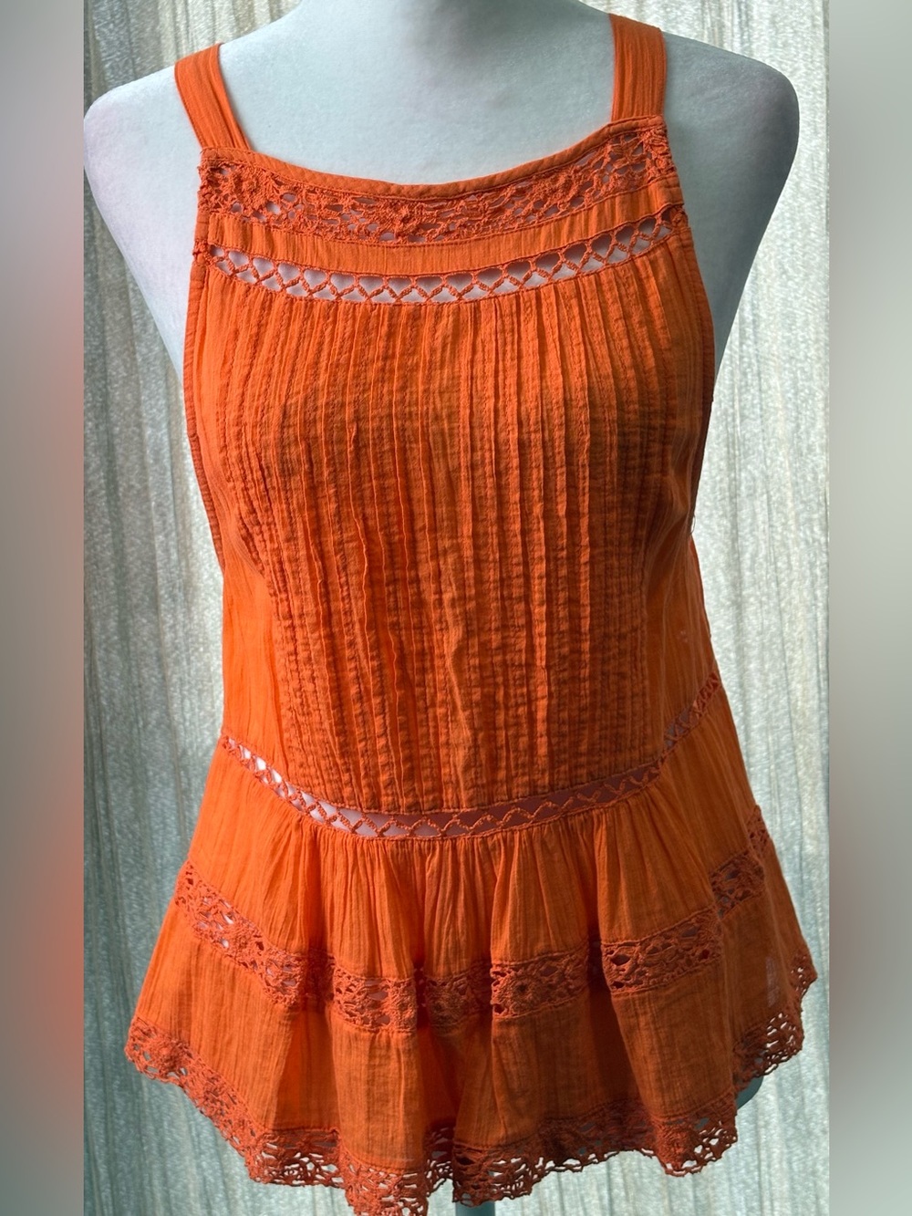 Free People Constant Crunch Firecracker Orange Lace Tank Top XS
